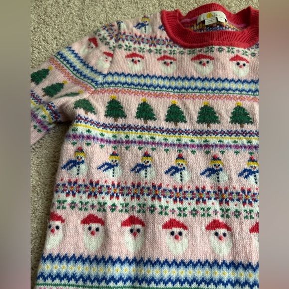 Boden Pink Fair Isle Santa Tree Skiers Women’s Holiday Sweater Size Medium, EUC - Picture 11 of 11